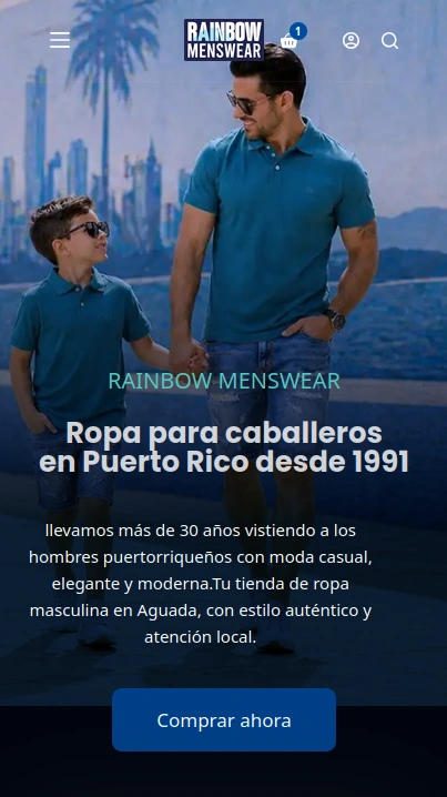 Rainbow Menswear Tienda de ropa masculina en Aguada, Puerto Rico, trabajada con enfoque web, contenido y SEO local.
